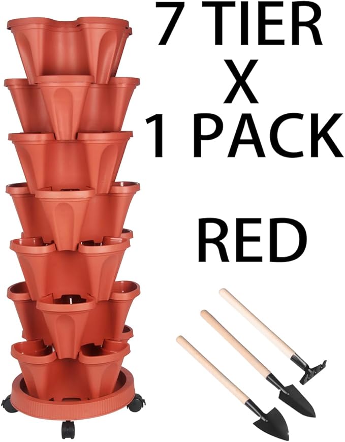 Vertical Planter 7 Tier Stackable Planters Garden Planters Strawberry Herb Flower and Vegetable Planter Indoor Outdoor Gardening Pots with Removable Wheels and Tools-Ruum Studio Home