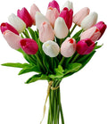 Mandy's Artificial Tulips 20 Stems Shades of Pink PU Faux Flowers for Wedding Home Decor 13.5 Inch-Ruum Studio Home