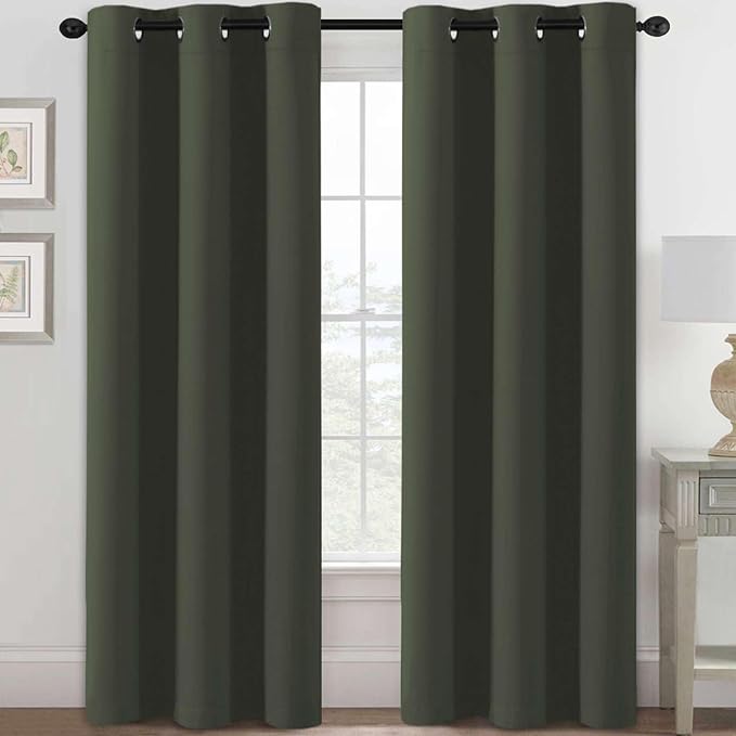 H.VERSAILTEX Blackout Curtains for Bedroom Thermal Insulated Room Darkening Living Room Curtains 84 Inch Long Grommet Privacy Protection Window Curtain Panels/Drapes for Nursery, 2 Panels, Olive-Ruum Studio Home