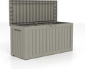 90 Gallon Lockable Resin Deck Box with Wheels, Waterproof & UV-Resistant Outdoor Storage Box for Outdoor Cushion Storage, Garden Tools & Pool Accessories Storage, Gray-Ruum Studio Home