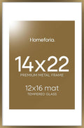 Homeforia 14x22 Picture Frame Bronze, High End Metal 14x22 Brass Poster Frames with Mat 12x16 for Photo, 14 x 22 Frame Matted to 12 by 16 Print, 22x14 Hanging Frame, Tempered Glass, Wall Kit, Set of 1-Ruum Studio Home