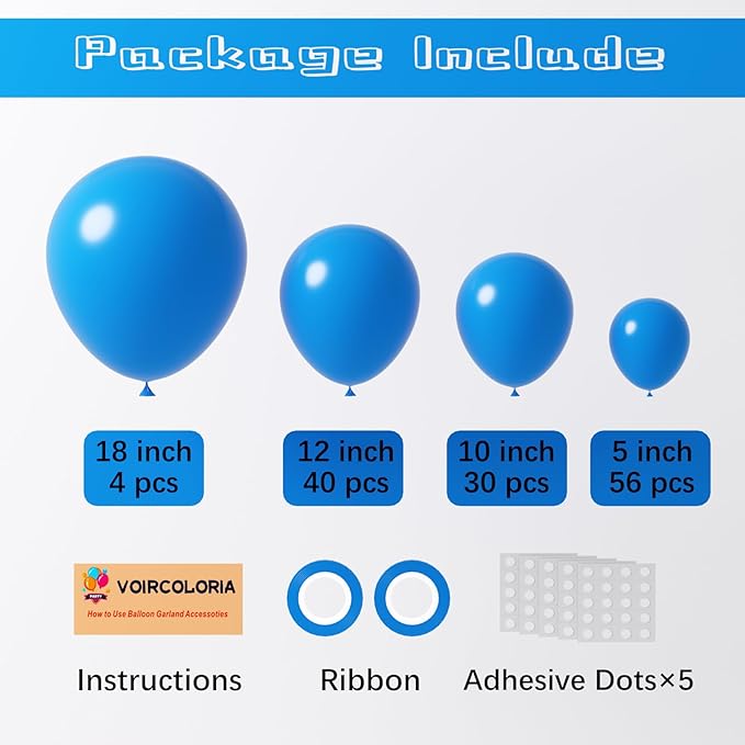 130pcs Blue Balloons Different Sizes 18" 12" 10" 5" Matte Blue Latex Balloon Garland Arch Kit for Birthday Baby Shower Graduation Wedding Gender Reveal Anniversary Party Decorations-Ruum Studio Home