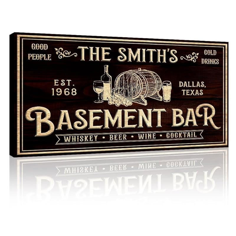 Tailored Canvases Custom Bar Sign - Personalized Basement Bar Decor, Lounge Canvas Wall Art for Man Cave, Kitchen, Pub & Diner, Rustic Home Bar Sign, Ready-to-Hang, Unique Printable Art-Ruum Studio Home