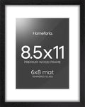 Homeforia 8.5x11 Picture Frame Black Wood, High End Oak 8.5 x 11 Frames with Mat 6 by 8 Print, 8.5by11 Wooden Frame Matted to 6x8 inch Photo, Wall or Tabletop Frame, Tempered Glass, Wall Kit, Set of 1-Ruum Studio Home