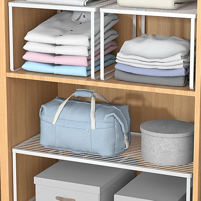 Kitchen Cabinet Storage Shelf Stackable Wire Spice Rack Organizer Heavy Duty Space Saver for Bathroom Bedroom Closet Laundry Room Office Countertop - White, Pack 1-Ruum Studio Home
