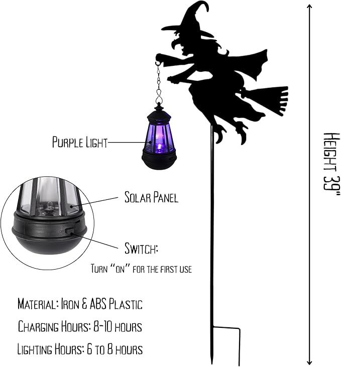 Fairy Garden Accessories Lawn Ornaments 1 Pair - Solar Lights Halloween Decorations Outdoor Garden Statue, Metal Stakes Decorative Figurines for Yard Decor, Patio (Witch)-Ruum Studio Home