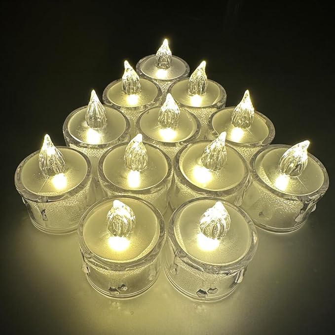 24-Pack Crystal Flameless Tea Lights – Battery Operated LED Candles with Realistic Flicker for Easter Decorations, Wedding Centerpieces, Halloween Party & Holiday Gift Box (Set of 24)-Ruum Studio Home