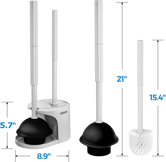 2Pack 2 in 1 Toilet Brush and Plunger Set, Extended Handle Plunger，Toilet Bowl Brush Plunger Set,Bathroom Cleaning Tools ，Toilet Brush Plunger Combo，Cleaning Supplies（Cream Grey）-Ruum Studio Home