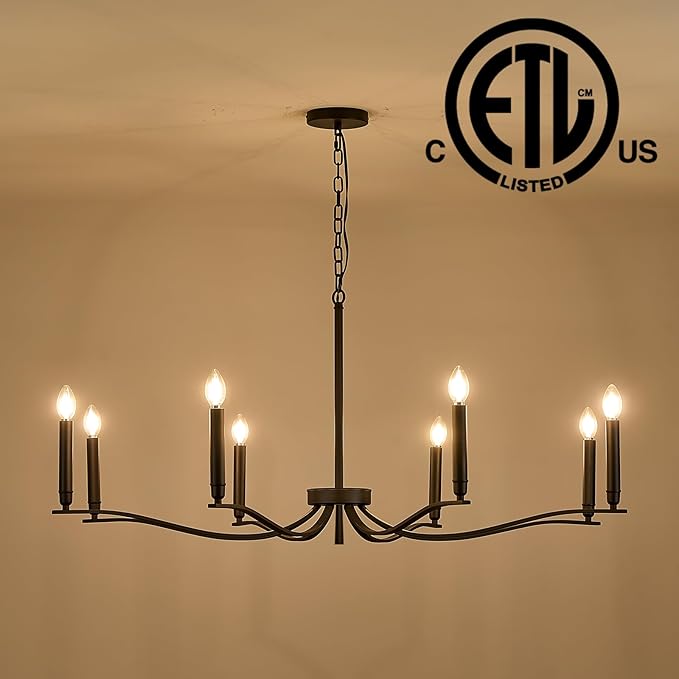 Black Chandelier, Modern Dining Room Light Fixture 8 Light Candle Chandelier Over Table 44in Metal Chandeliers Lighting for Living Room Entry Master Bedroom Bathtub Kitchen-Ruum Studio Home