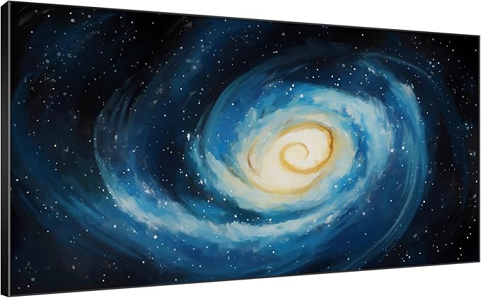 SIGNWIN 36"x72" Extra Large Framed Wall Art Spiral Galaxy Vivid Blue and Yellow Cosmic Space Illustration for Home Living Room Bedroom Decor (Frame Assembly Required)-Ruum Studio Home