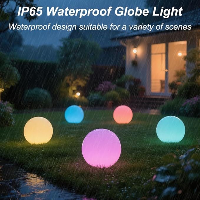 10 In LED Globe Light w/Remote, 16 RGB Colors 4 Modes & 8 Dimmable Brightness LED Ball Light Sphere Lamp, Rechargeable Orb Night Light Waterproof Outdoor Globe Lamp for Home/Yard/Lawn/Party/Pool Decor-Ruum Studio Home