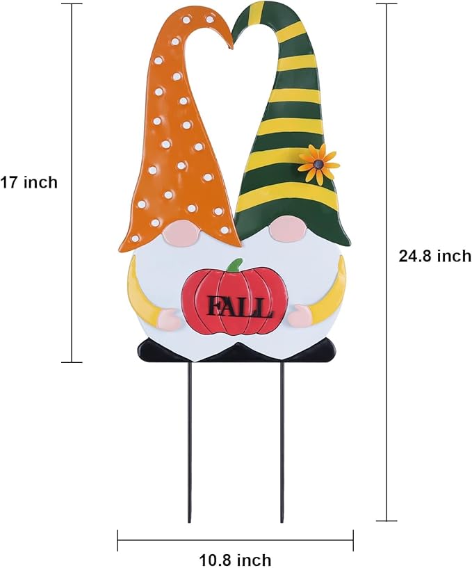 YEAHOME Outdoor Fall Decor, 2 Gnomes Decorative Garden Stake with Pumpkin for Fall Decorations, Autumn Metal Yard Signs for Home Outside Garden Porch Lawn, Thanksgiving Decorations Outdoor (YHMD-478)-Ruum Studio Home