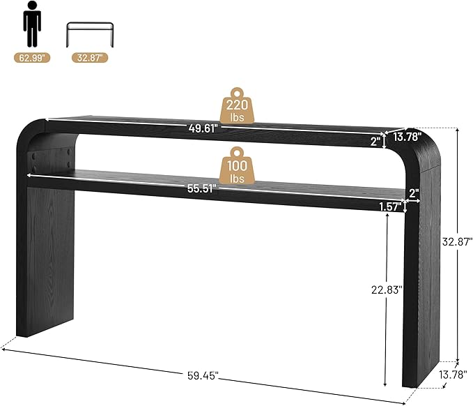 BECHAEO 59-Inch Long Console Table, 2-Tier Thickened Narrow Entryway Table, Farmhouse Console Tables Behind Couch, Retro Industrial Hallway Accent Tables for Living Room, Entrance-Ruum Studio Home
