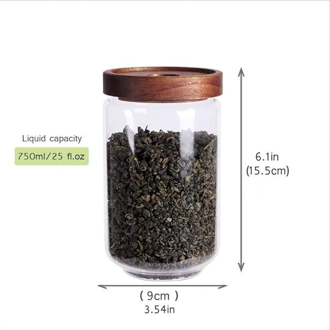 Glass Tea Canister, 25 FL OZ/ 750ml Bulk Food Storage Jar with Airtight Acacia Lid, Glass Food Container for Loose Leaf Tea, Coffee Bean(6 inch high)-Ruum Studio Home