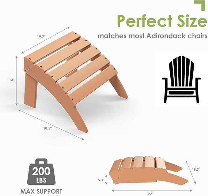 GREENVINES Adirondack-Ottoman | Set of 4 | HDPE Plastic | Outdoor Footrest | All Weather | Foot Rest | Foot Stool | Teak | for Adirondack Chair | for Patio Backyard Pool-Ruum Studio Home