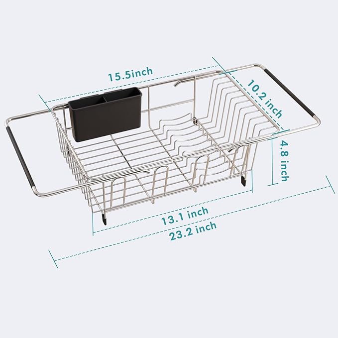Dish Drying Rack in Sink, Expandable Stainless Steel Dish Drainers for Kitchen Counter, Dish Dryer Rack for Inside Sink, Over The Sink Dish Racks with Utensil Holder, Silver-Ruum Studio Home