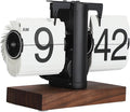 Flip Desk Clock, Retro Vintage Flip Desk Table Clock, Digital Sided Large Numbers Mechanical Flip Clock Wood Base for Living Room, Study Room and Office（Black）-Ruum Studio Home