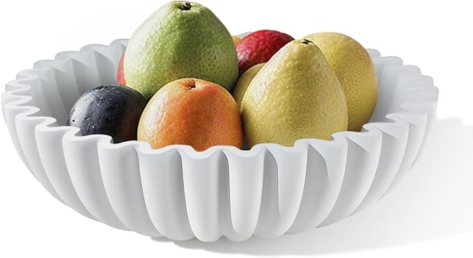 Modern Concrete Decorative Bowl for Kitchen Counter - Large White Fruit Bowl, Key Bowl for Entryway Table, Coffee Table Decor-Ruum Studio Home