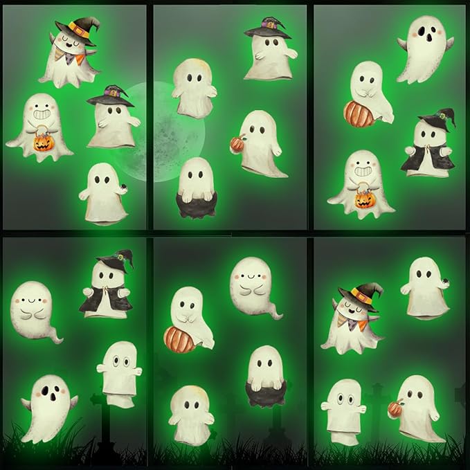 Clothmile Glow in The Dark Halloween Ghost Window Clings, Green Luminous Double-Side Window Stickers for Party Decorations, Home, School, Glass-Ruum Studio Home