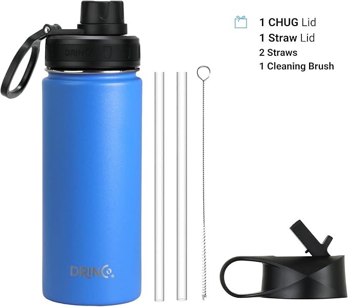 DRINCO Stainless Steel Water Bottle Spout Lid Vacuum Insulated Double Wall Water Bottle Wide Mouth (40oz 32oz 22oz 18oz 14oz) Leak Proof Keeps Cold or Hot (18 oz, 18oz Royal Blue)-Ruum Studio Home