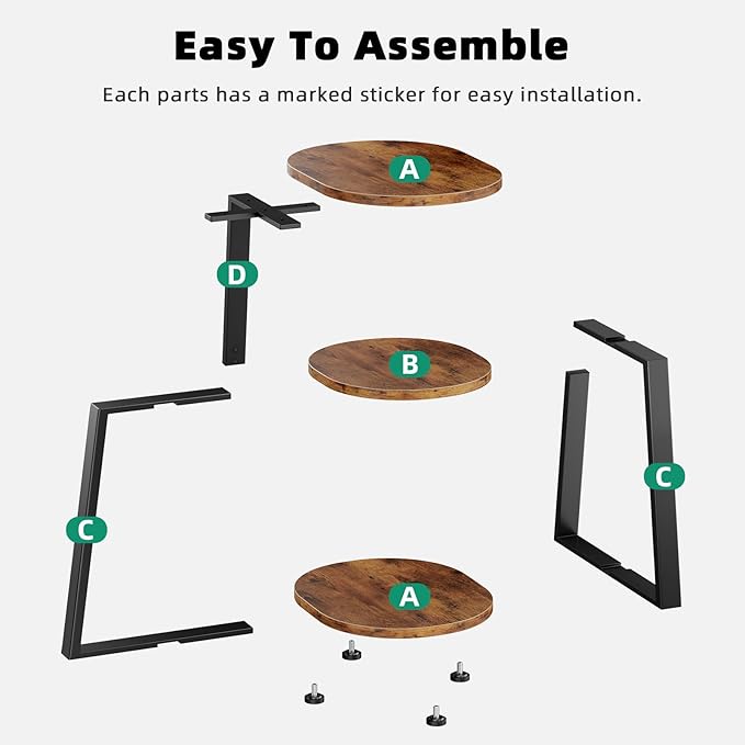 Side Table, Small End Table with Metal Frame, 3-Tier Bedside Tables, Round Side Tables for Living Room Bedroom Couch Bathroom, Oval, Vintage Brown-Ruum Studio Home