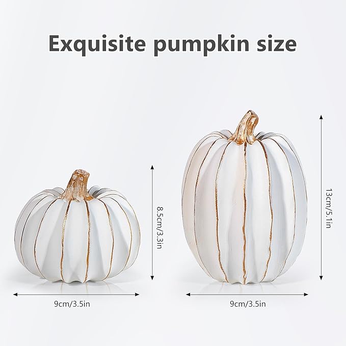 2Pcs Halloween Pumpkin Artificial Resin Pumpkins Decor for Mantel Harvest Autumn Tabletop Decoration Gold Fall Pumpkin Decorations Thanksgiving Table Centerpieces (Set C, ONE Size)-Ruum Studio Home