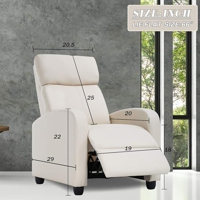 BestMassage | Recliner Chair | with 2 Point Massage Function | Pu Beige | with Lumbar Support, Adjustable Push Back, Footrest & Padded Seat | Easy Assembly | for Living Room, Home Theatre-Ruum Studio Home