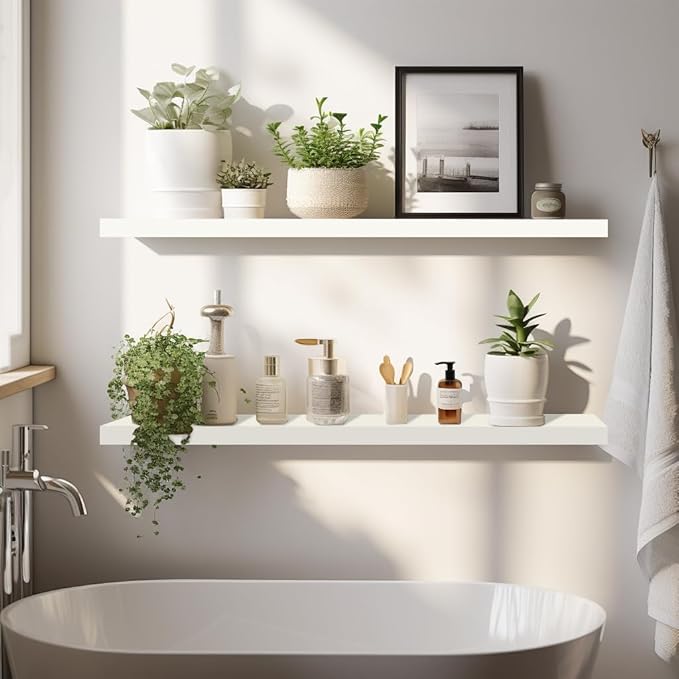 LaVie Home Floating Shelves, 36 Inch Wall Shelf Set of 2, Hanging Shelf with Invisible Brackets, Wall Decor for Bathroom, Bedroom, Living Room, Kitchen Storage, Modern White-Ruum Studio Home