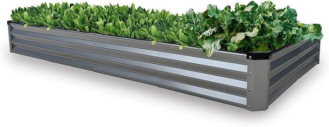 GARDMAX 8x4x1FT Galvanized Raised Garden Bed Kit, Metal Planter Boxes Outdoor with Easy Assembly, Large Garden Bed for Vegetables, Fruits, Flower, Herbs Rectangle Silver-Ruum Studio Home