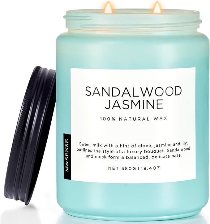 M&SENSE Sandalwood Jasmine Scented Candles, Large Soy Natural Long Lasting 19.4oz 110 Hour Burning Floral Non Toxic Double Wick Aromatherapy Candle Gifts for Women Friend-Ruum Studio Home
