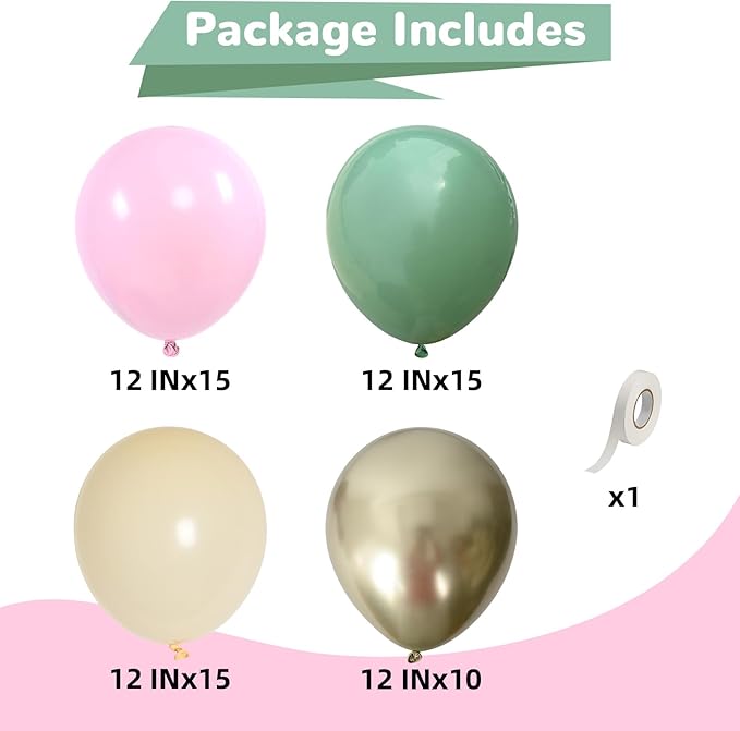 Sage Green Pink Balloons 12 Inch Olive Green Pastel Pink Ivory Metallic Gold Latex Balloon for Boho Baby in Bloom Fairy Floral Wildflower Tea Safari Jungle Baby Shower Birthday Party Decoration-Ruum Studio Home