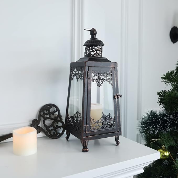 NEEDOMO Lanterns Decorative Outdoor & Indoor, Set of 2 Outdoor Lanterns for Porch,Large Candle Lantern, Bronze Metal Frame with Glass for Fall, Christmas-Ruum Studio Home