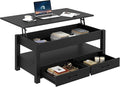 Rolanstar Coffee Table, Lift Top Coffee Table with Drawers and Hidden Compartment, Retro Central Table with Wooden Lift Tabletop, for Living Room, Black-Ruum Studio Home
