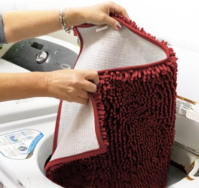 Muddy Mat® 4-Piece Red Medium 30"X19" AS-SEEN-ON-TV Highly Absorbent Microfiber Door Mat, Bath Mat and Pet Rug, Non Slip Thick Washable, Soft Chenille for Kitchen Bathroom Bedroom Indoor and Outdoor-Ruum Studio Home