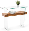 ivinta Glass Console Table with Storage, 39.4" Modern Narrow Entryway Table for Living Room, Entrance, Hallway or Bedroom 5101 (Natural Wood)-Ruum Studio Home