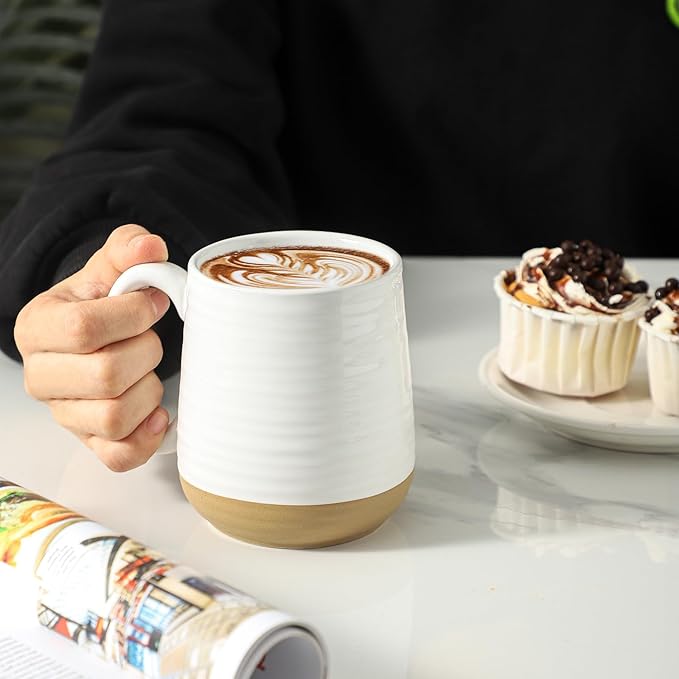 Hasense Porcelain Coffee Mugs Set of 6, 15 Ounce Large Ceramic Coffee Cups Set with Handle for Latte, Tea, Cocoa and Hot Chocolate, White Coffee Mugs for Men and Women, Microwave Safe-Ruum Studio Home