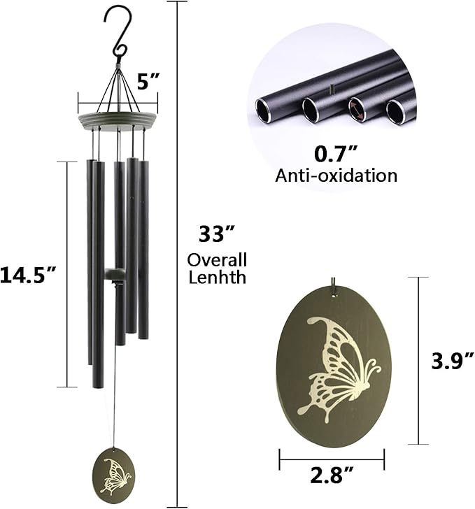 Wind Chimes for Outside, WindChimes Outdoor Tuned Soothing Melody, Wind Chimes Gifts for Mom, Wind Chime Outdoor Decoration, Patio, Garden, Yard. Butterfly Wind-Chime-Ruum Studio Home