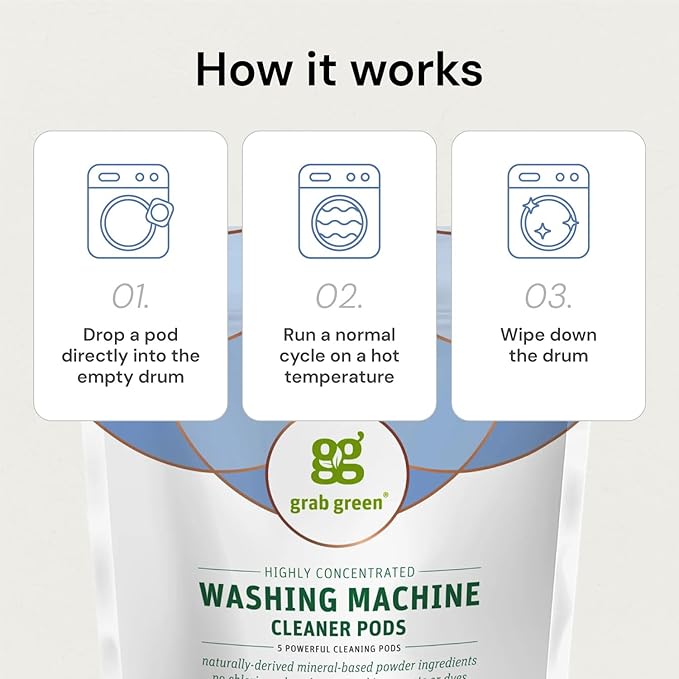 Grab Green Washing Machine Cleaner, 2 Count, Fragrance Free, Mineral Based Removes Deposits and Odors, Naturally Cleans-Ruum Studio Home