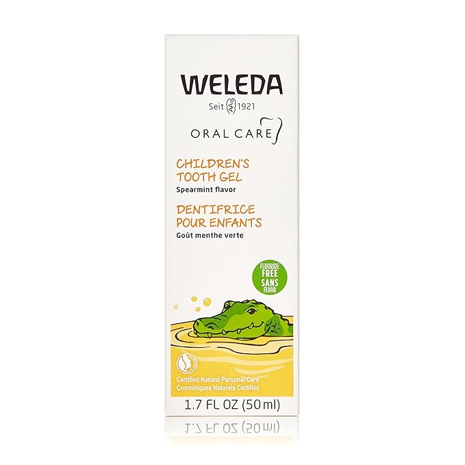 Weleda Oral Care Childrens Tooth Gel, 1.7 Fluid Ounce, Fluoride Free, Spearmint Flavor, Plant Rich Toothpaste with Calendula, Silica and Fennel-Ruum Studio Home