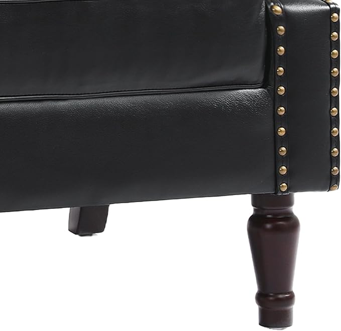 UIXE PU Leather High Back Accent Chair, Upholstered Armchair for Living Room, Retro Wingback Arm Chair Nailhead Trim Single Sofa Bedroom Reading Seat with Solid Wood Legs - Black-Ruum Studio Home
