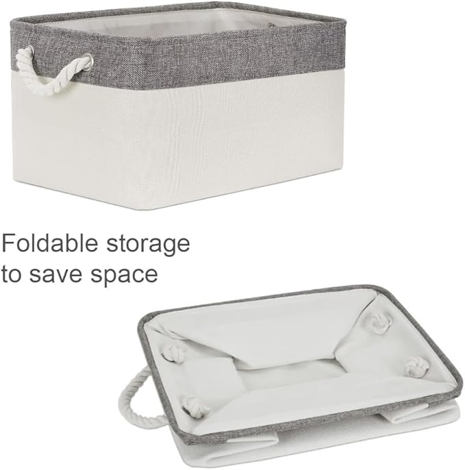 Organization and Storage Bins for Shelves - Large 4 Pack 16x12x8 inch Collapsible Storage Basket for Organizing, Fabric Storage Cubes for Box Closet Cloth Toy Nursery Books Kids (Grey & White)-Ruum Studio Home
