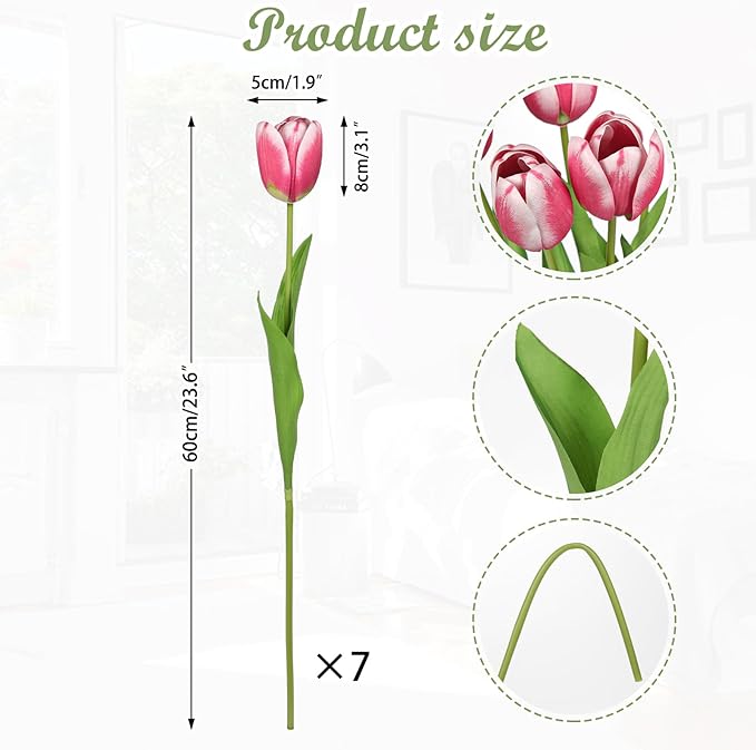 Artificial Tulips Flowers – 24" Long Stem Faux Tulips, 7PCS Real Touch Fake Red Tulip for Vase, Farmhouse, Kitchen, Spring & Wedding Home Decor-Ruum Studio Home