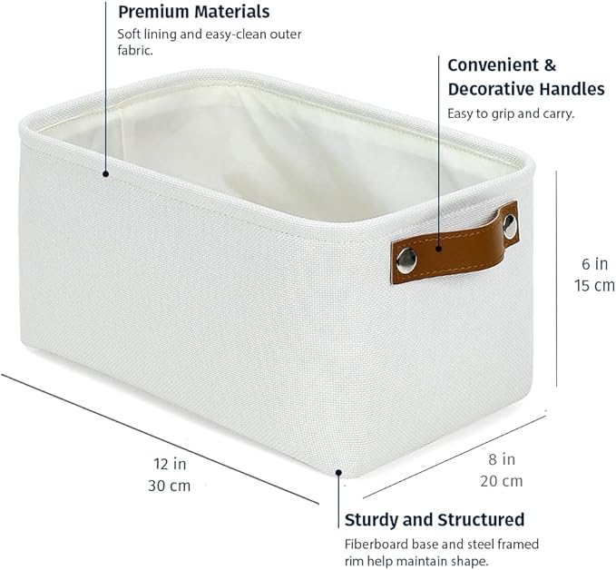 OrganiHaus Small Fabric Storage Baskets for Shelves 6 Pack, 12x8in Closet Storage Bins for Shelves, Cloth Baskets for Organizing, Linen Closet Organizers, Fabric Basket, White Basket-Ruum Studio Home
