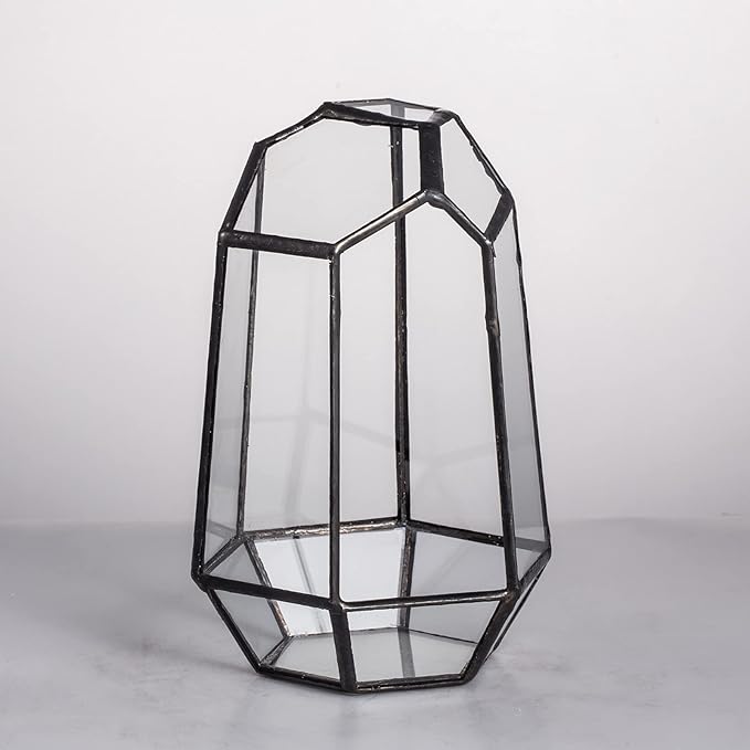 NCYP Small Geometric Terrarium - 4.1" x 3.5" x 5.9" Miniature Irregular Glass Terrarium Planter for Succulent Air Plants - Tabletop Garden Display Container, Black (No Plants, No Door)-Ruum Studio Home
