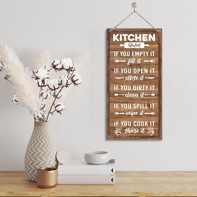 Hanging Rustic Wooden Kitchen Decor Sign, Printed Wood Wall Art, Funny Farmhouse Kitchen Wall Decor I1-Ruum Studio Home