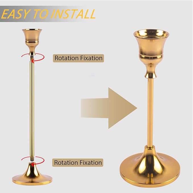 Vintage Gold Brass Taper Candle Holders for Candlesticks, Fireplace & Party - Set of 3-Ruum Studio Home