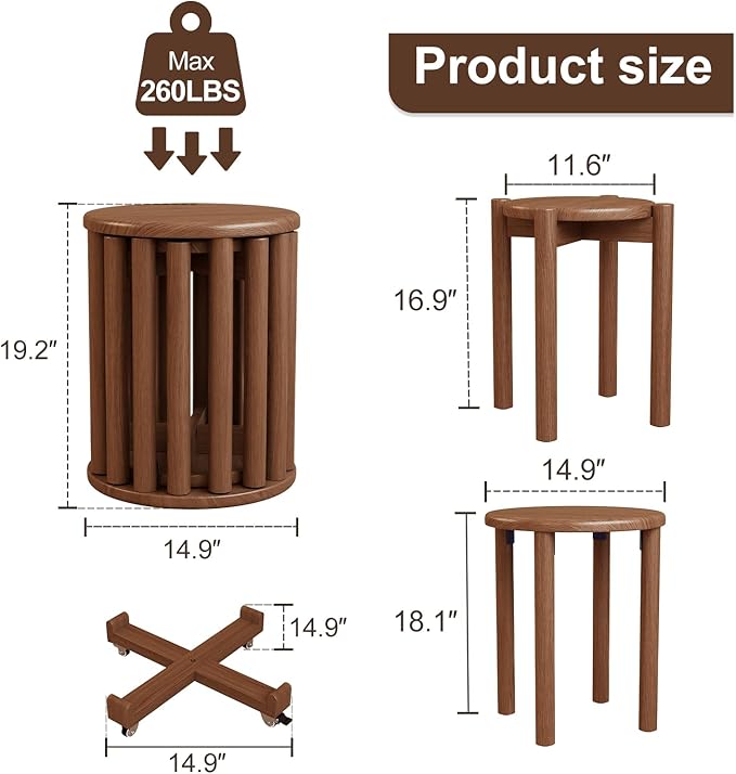 Stackable Stools Set of 4, Wooden Stool 18 Inch Stool Stackable Side Tables Nesting Table Sturdy and Durable, No Installation Required for End Table,Top Stackable Round Stools (Walnut Mobile)-Ruum Studio Home