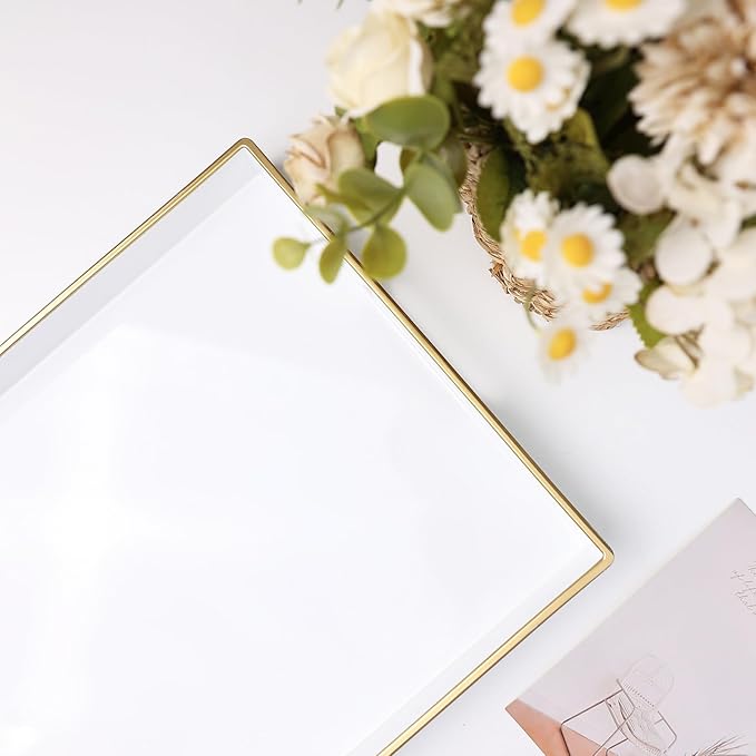 Spsyrine White Decorative Serving Tray with Handles, Elegant Plastic Coffee Table Tray for Ottoman, Living Room, Home Decor 15.6" X 10.2"-Ruum Studio Home
