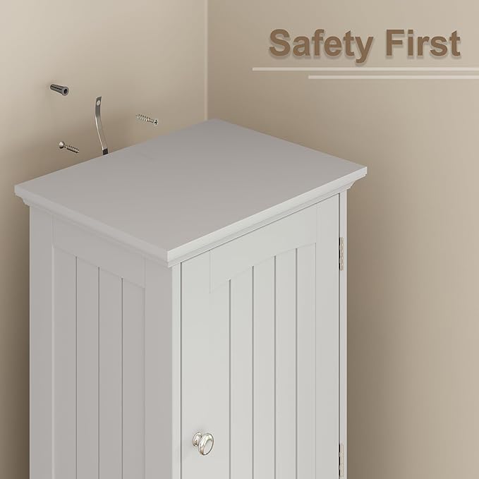 ChooChoo 67" Tall Bathroom Storage Cabinet Freestanding with Adjustable Shelves, Narrow Storage Linen Cabinet with 2 Doors and 1 Drawers for Bathroom, Living Room, Kitchen, White-Ruum Studio Home
