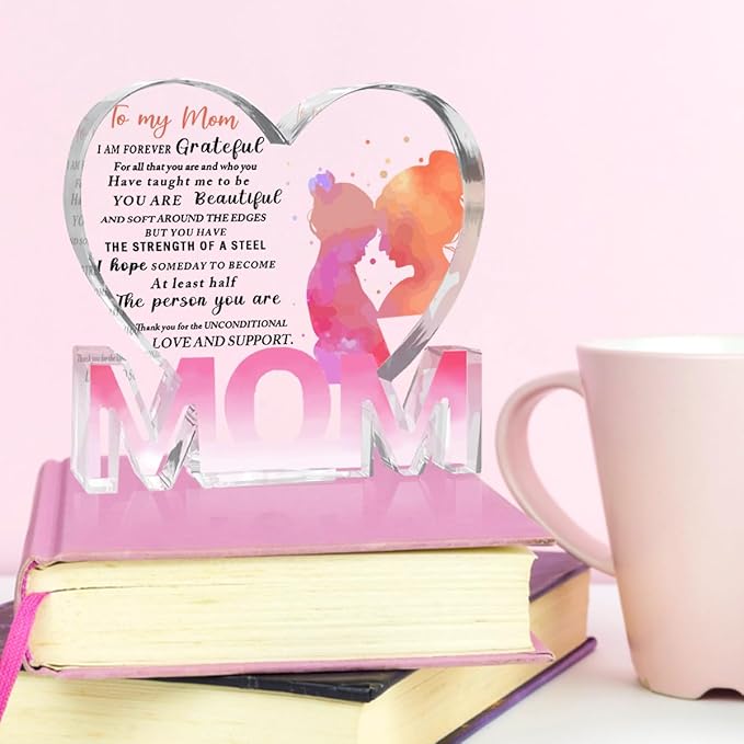 Mothers Day Gifts Best Mom Gifts -Gifts for Mom from Daughter Son - Best Mom Ever Gifts Unique Mother Birthday Acrylic Heart-Shaped Plaque Desk Decorations Present for Mom Christmas Anniversary-Ruum Studio Home
